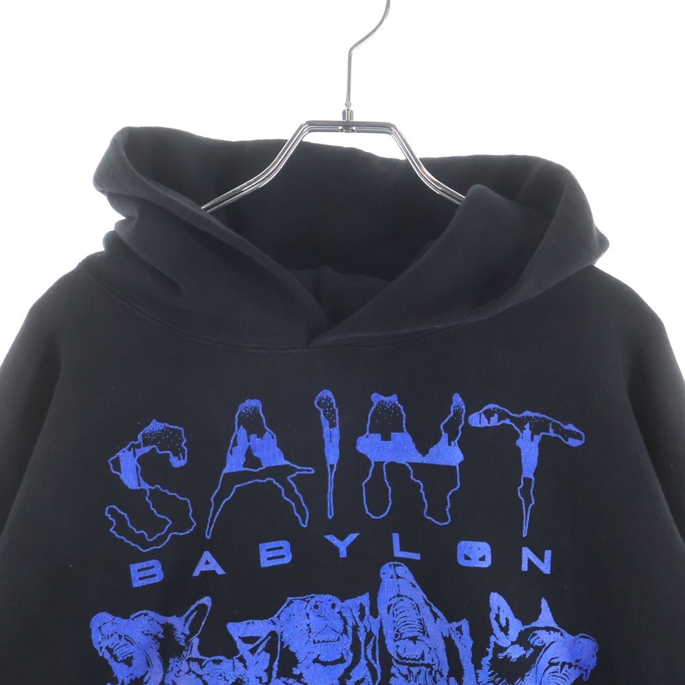 SAINT MICHAEL(セントマイケル) 25AW BABYLON HOODIE ロゴプリント バビロン プルオーバースウェットパーカーフーディー ブラック SM-HR1-0000-C50