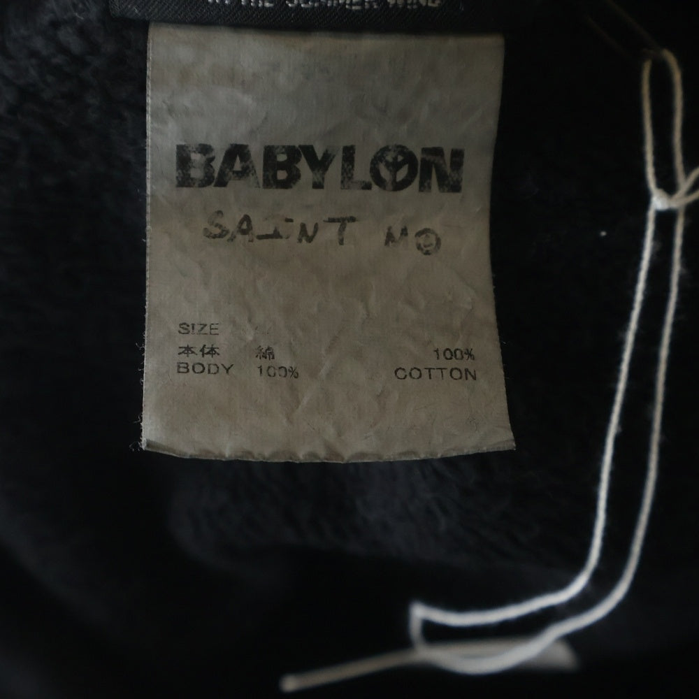 SAINT MICHAEL(セントマイケル) 25AW BABYLON HOODIE ロゴプリント バビロン プルオーバースウェットパーカーフーディー ブラック SM-HR1-0000-C50