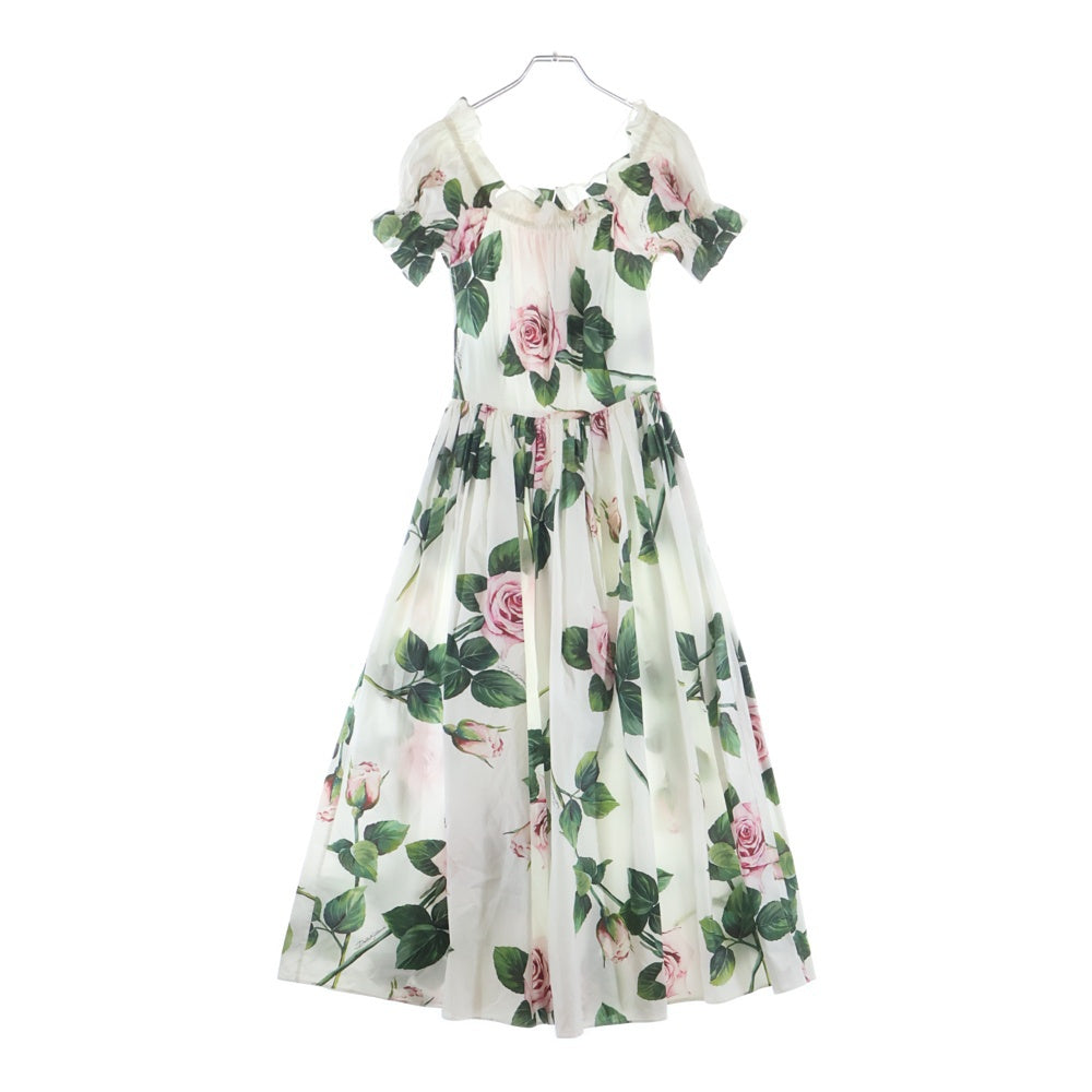 DOLCE & GABBANA(ドルチェアンドガッバーナ) Tropical Rose Print Poplin Dress トロピカル ローズプリント 総柄 ポプリンドレスワンピース ホワイト レディース F6H9ST/HS5FZ