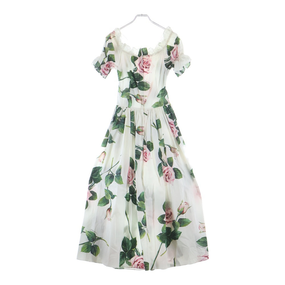 DOLCE & GABBANA(ドルチェアンドガッバーナ) Tropical Rose Print Poplin Dress トロピカル ローズプリント 総柄 ポプリンドレスワンピース ホワイト レディース F6H9ST/HS5FZ