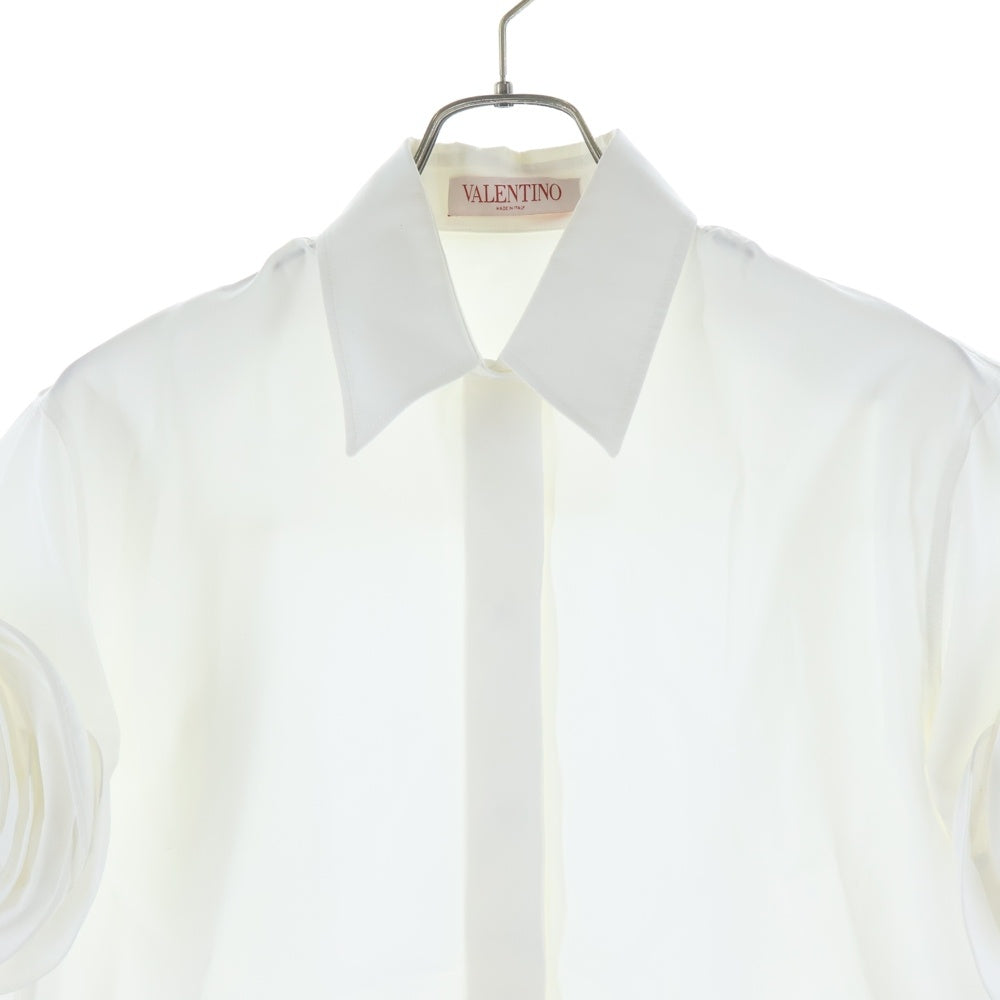 VALENTINO(ヴァレンティノ) 24SS フラワーアップリケ シルク ポプリン ブロード半袖シャツ ホワイト レディース 4B3AA0805DN
