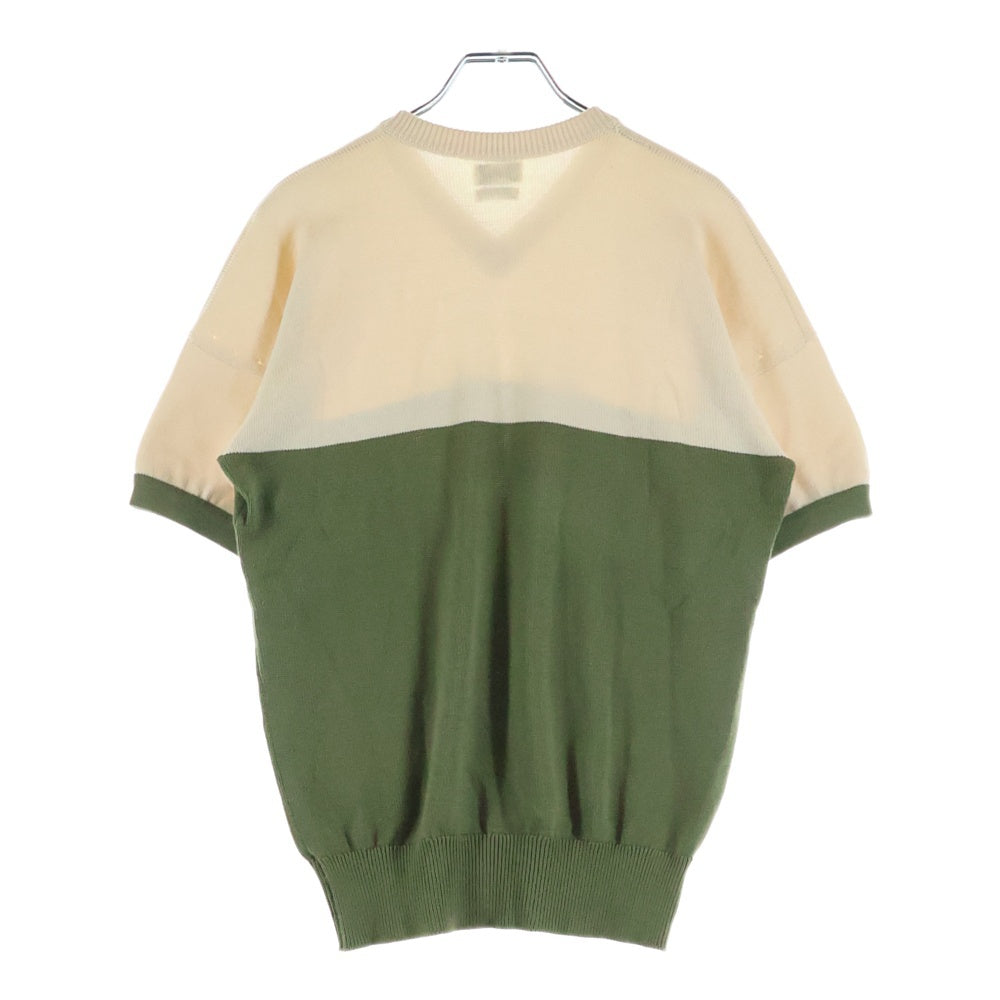 CHANEL(シャネル) ココマーク ツートーン バイカラー コットンニット クルーネック 半袖Tシャツ ミディアム スカート ベージュ/グリーン セットアップ レディース