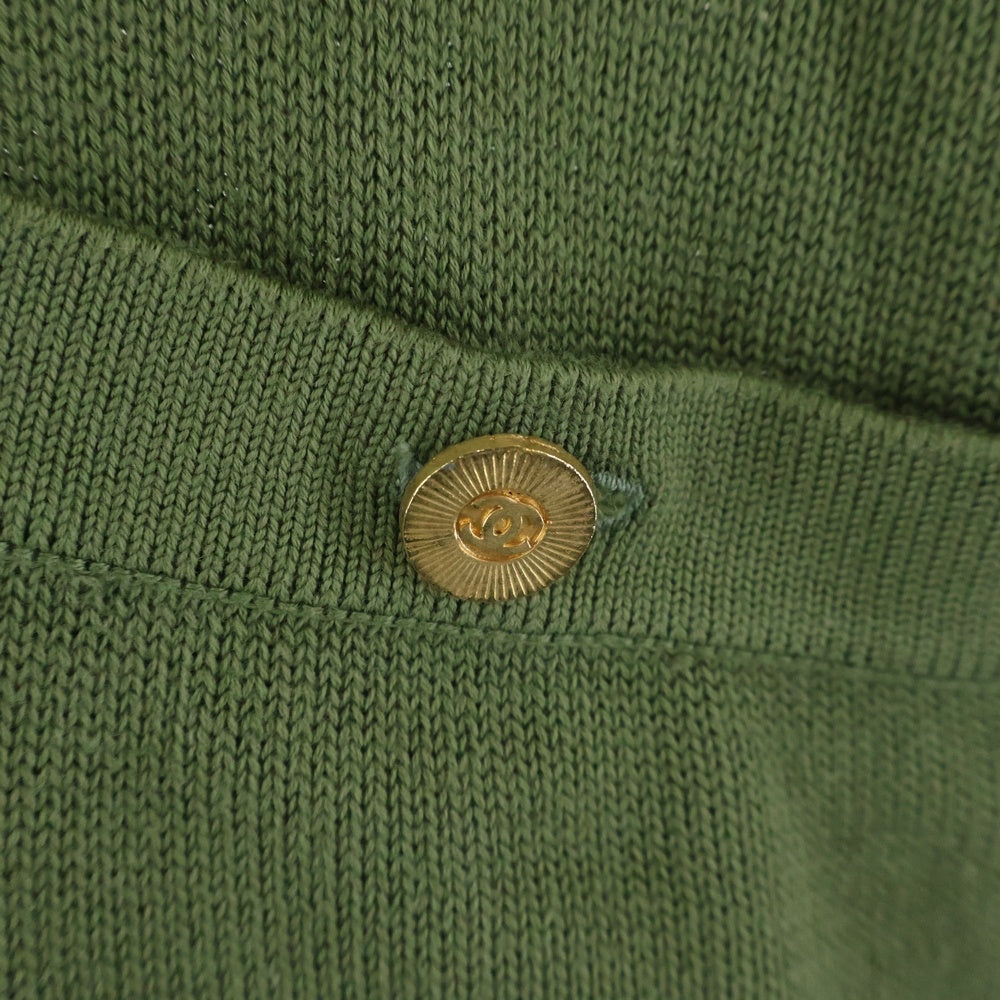 CHANEL(シャネル) ココマーク ツートーン バイカラー コットンニット クルーネック 半袖Tシャツ ミディアム スカート ベージュ/グリーン セットアップ レディース