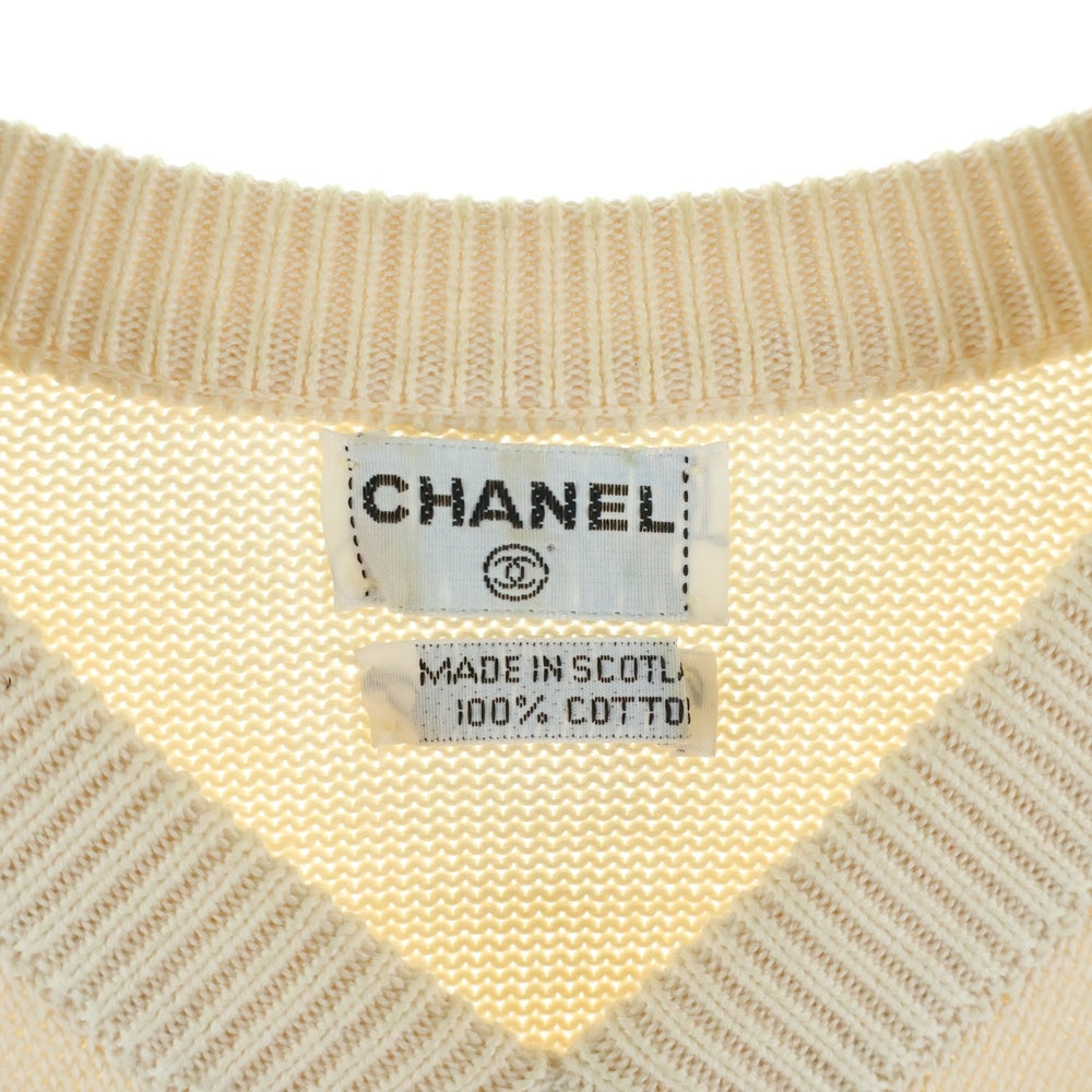 CHANEL(シャネル) ココマーク ツートーン バイカラー コットンニット クルーネック 半袖Tシャツ ミディアム スカート ベージュ/グリーン セットアップ レディース