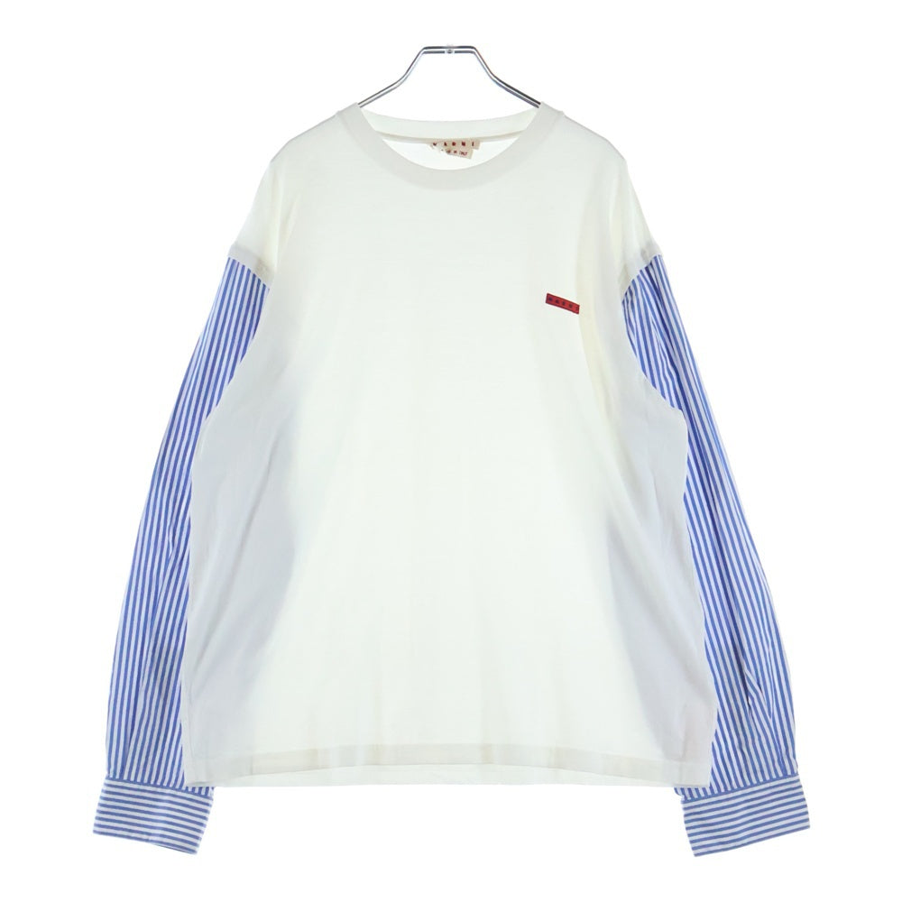 MARNI(マルニ) ダメージ加工 袖ストライプ 切り替え ロゴパッチ クルーネック長袖Tシャツ カットソー ホワイト HUMU0252QX