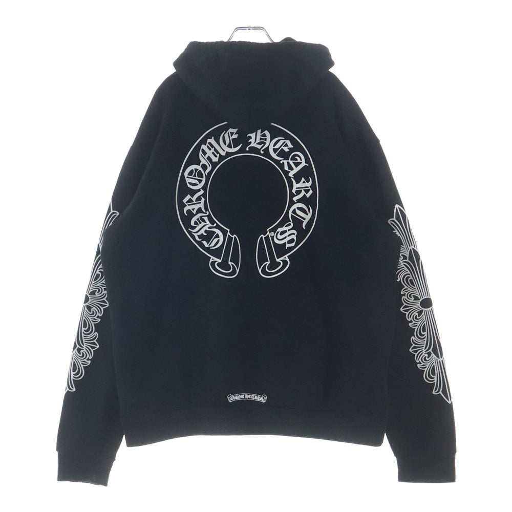 CHROME HEARTS(クロムハーツ) SWTSHRT PLVR 袖フローラルバックホースシュープリント プルオーバースウェットパーカー フーディ ブラック