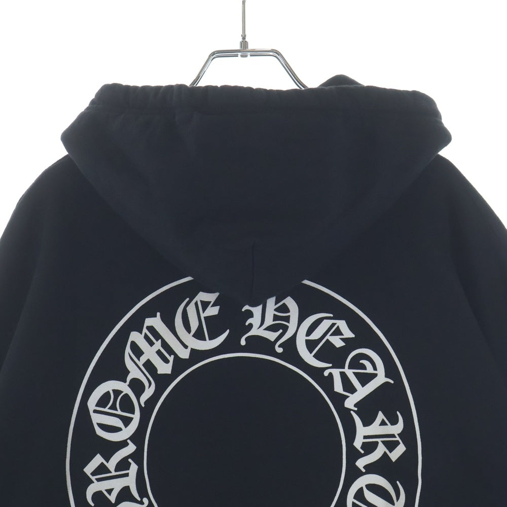 CHROME HEARTS(クロムハーツ) SWTSHRT PLVR 袖フローラルバックホースシュープリント プルオーバースウェットパーカー フーディ ブラック
