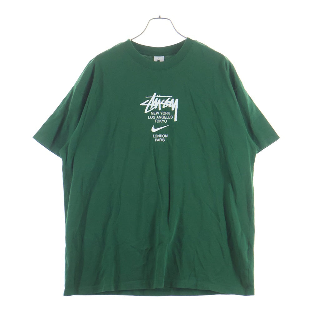 STUSSY(ステューシー) 20AW × NIKE NRG INTERNATIONAL TEE インターナショナル ロゴ クルーネック 半袖Tシャツ カットソー グリーン DD3342-341