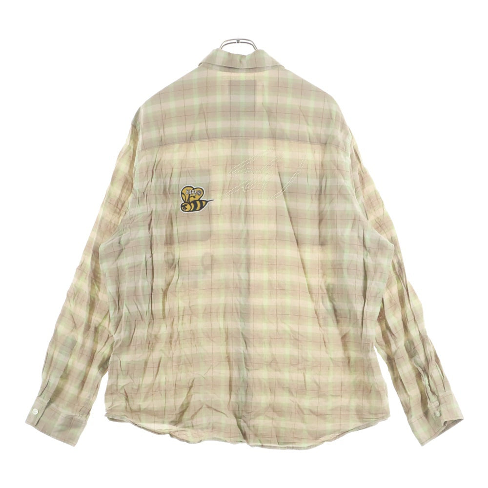 A BATHING APE(アベイシングエイプ) ×SEAN WOTHERSPOON EMBROIDERY CHECK SHIRT ショーンウェザースプーン エンブロイダリー チェック長袖シャツ ベージュ