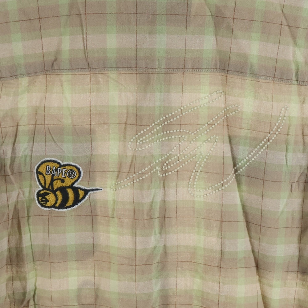 A BATHING APE(アベイシングエイプ) ×SEAN WOTHERSPOON EMBROIDERY CHECK SHIRT ショーンウェザースプーン エンブロイダリー チェック長袖シャツ ベージュ