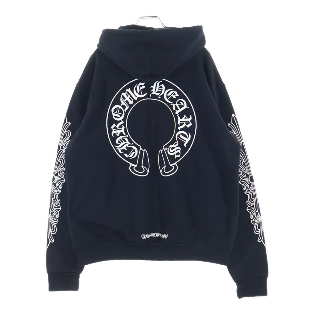CHROME HEARTS(クロムハーツ) SWTSHRT PLVR 袖フローラルバックホースシュープリントプルオーバーパーカー フーディー ブラック