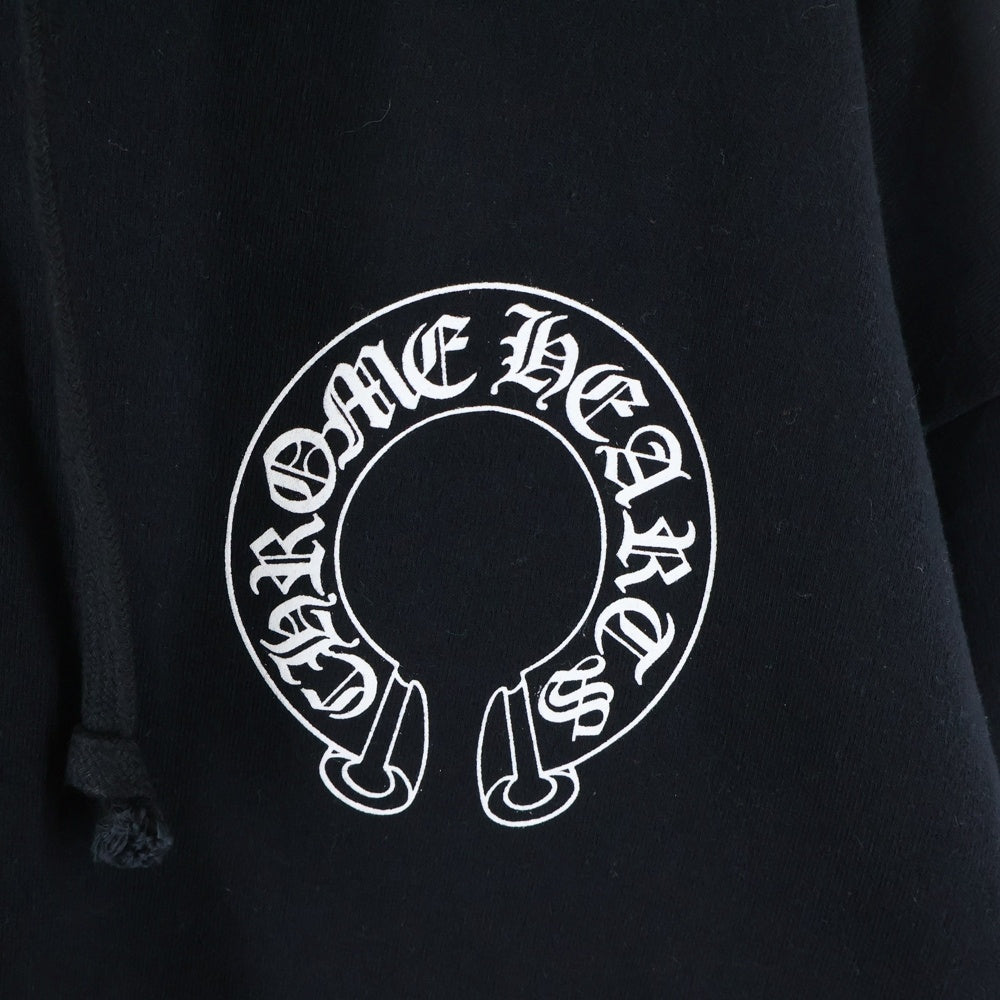 CHROME HEARTS(クロムハーツ) SWTSHRT PLVR 袖フローラルバックホースシュープリントプルオーバーパーカー フーディー ブラック
