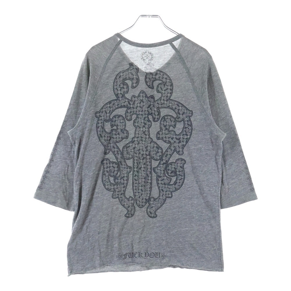 CHROME HEARTS(クロムハーツ) ヴァインダガープリント ラグラン 7分袖 ヘンリーネックTシャツ グレー