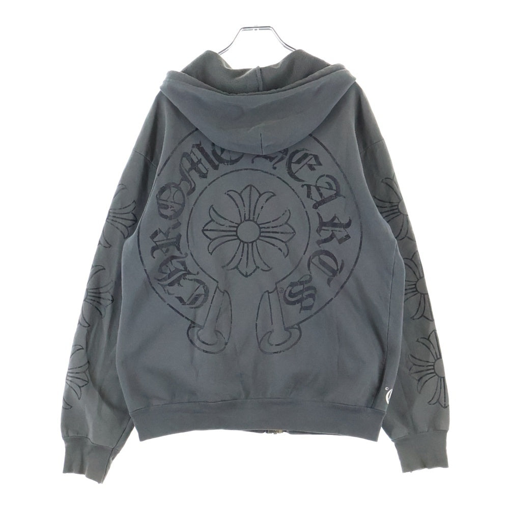 CHROME HEARTS(クロムハーツ) SWTSHRT HD ZIP CHプラスプリント バックホースシュー ジップアップパーカー グレー