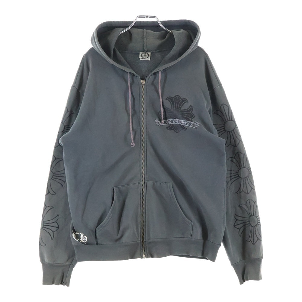 CHROME HEARTS(クロムハーツ) SWTSHRT HD ZIP CHプラスプリント バックホースシュー ジップアップパーカー グレー