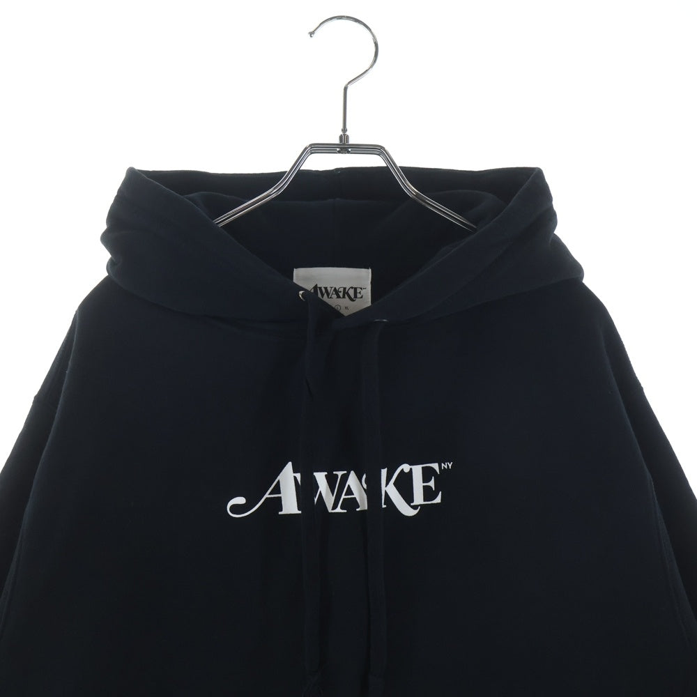 AWAKE NY(アウェイク ニューヨーク) フロントロゴプリント プルオーバースウェットパーカーフーディー ブラック