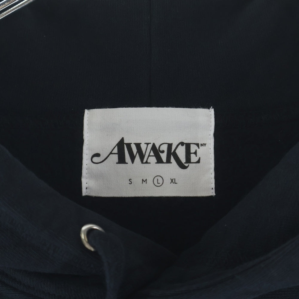 AWAKE NY(アウェイク ニューヨーク) フロントロゴプリント プルオーバースウェットパーカーフーディー ブラック