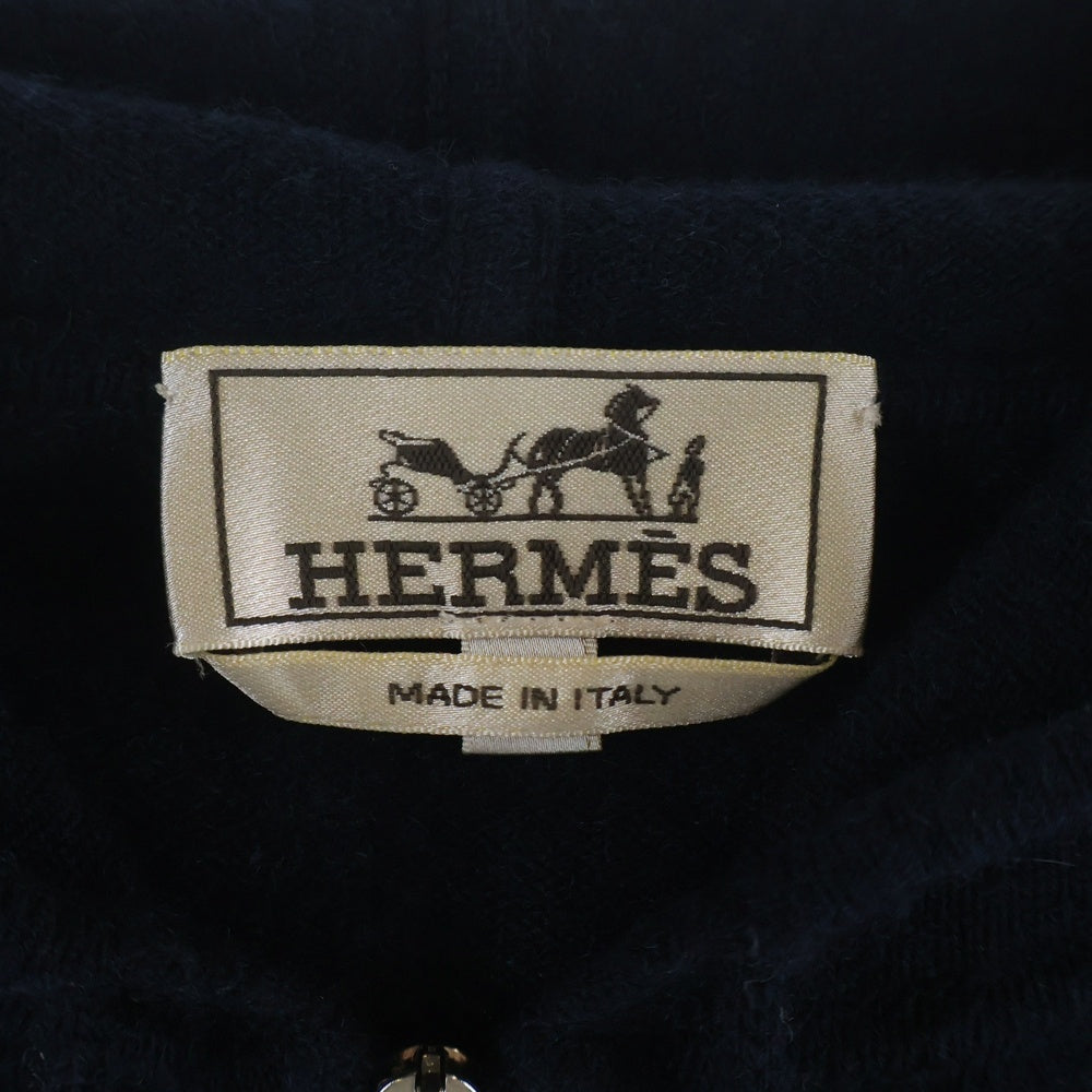 HERMES(エルメス) カシミヤ 飛び込み柄 ダイブ ジップアップパーカー フーディ ネイビー