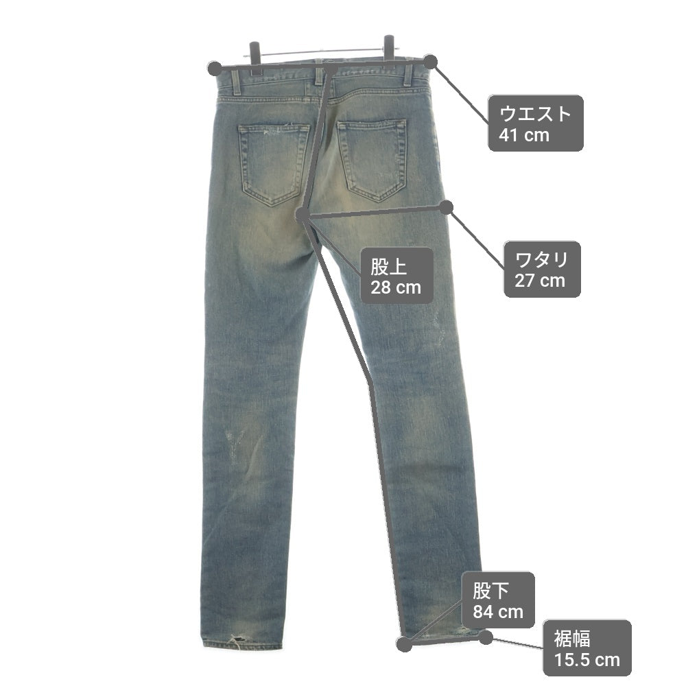 SAINT LAURENT PARIS(サンローランパリ) 16SS D02 M/SK・LW エディ期 デストロイクラッシュ加工 ストレートデニムパンツ インディゴ 391659 Y828K
