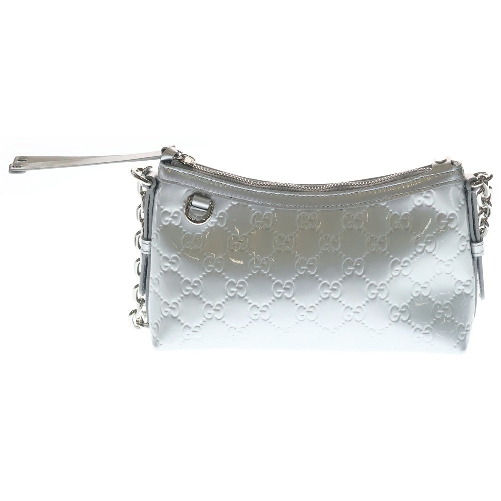 GUCCI(グッチ) GGエンブレム スモール 2WAY パテントレザー チェーンハンドバッグ ショルダーバッグ シルバー 847447・436623 レディース