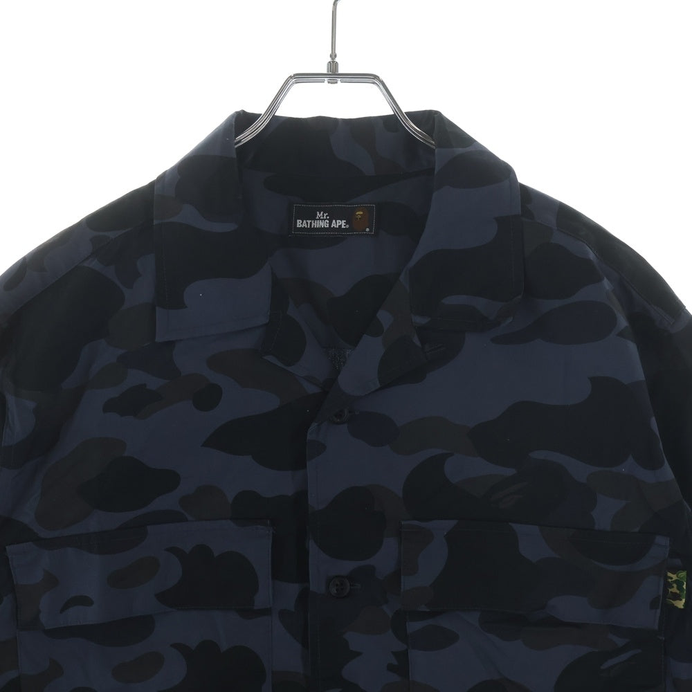 A BATHING APE(アベイシングエイプ) Mr Camo Open Collar Shirt ミスターカモ 総柄 オープンカラー 半袖シャツ ネイビー 007SHH301005X