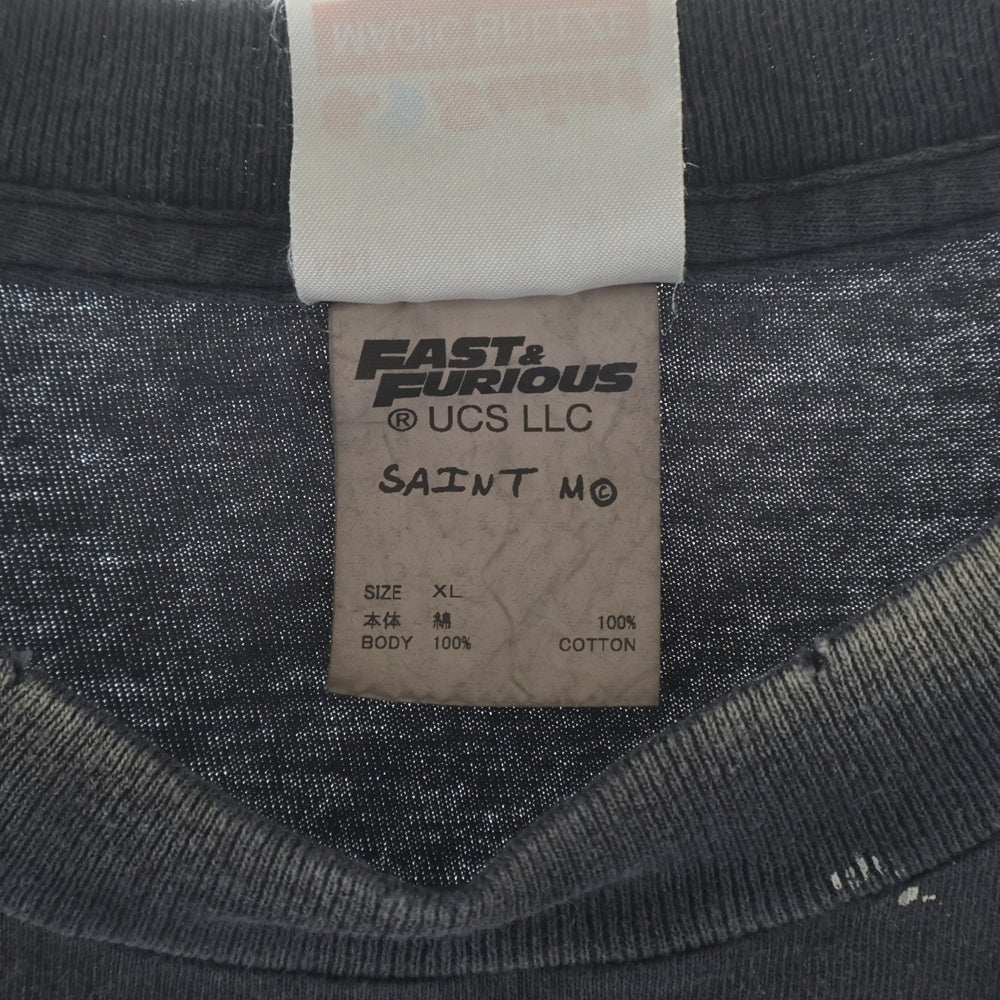 SAINT MICHAEL(セントマイケル) 25AW ×FAST&FURIOUS FF TEE ワイルドスピード ヴィンテージ加工 クルーネック 半袖Tシャツ カットソー ブラック SM-HR1-0000-C74