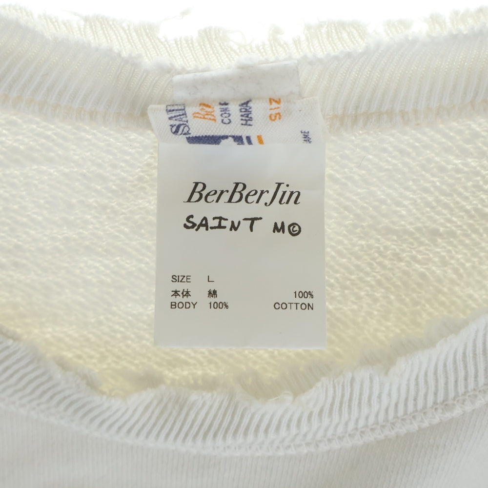 SAINT MICHAEL(セントマイケル) 25SS × BerBerjin BJ CREW NECK SWEAT ベルベルジン フロント染み込みプリント ダメージ加工 クルーネックスウェット ホワイト SM-HR8-0000-C38