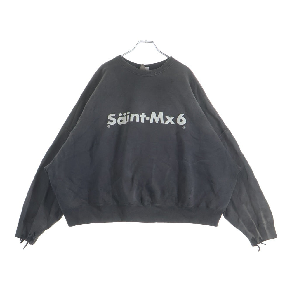 SAINT MICHAEL(セントマイケル) 24AW CREW SWT CHAOS カオス 両面プリント ダメージ加工 クルーネック スウェット トレーナー ブラック SM-YS1-0000-034