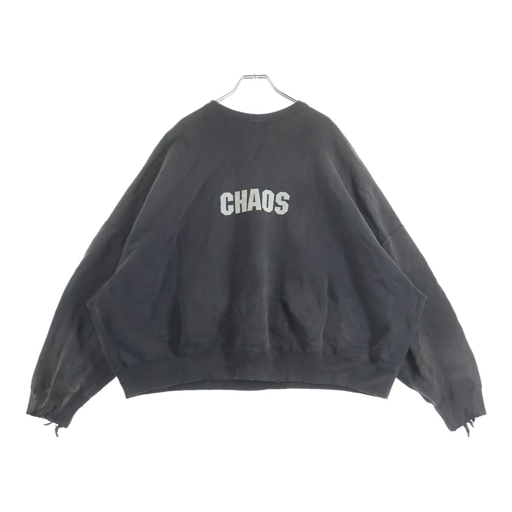 SAINT MICHAEL(セントマイケル) 24AW CREW SWT CHAOS カオス 両面プリント ダメージ加工 クルーネック スウェット トレーナー ブラック SM-YS1-0000-034