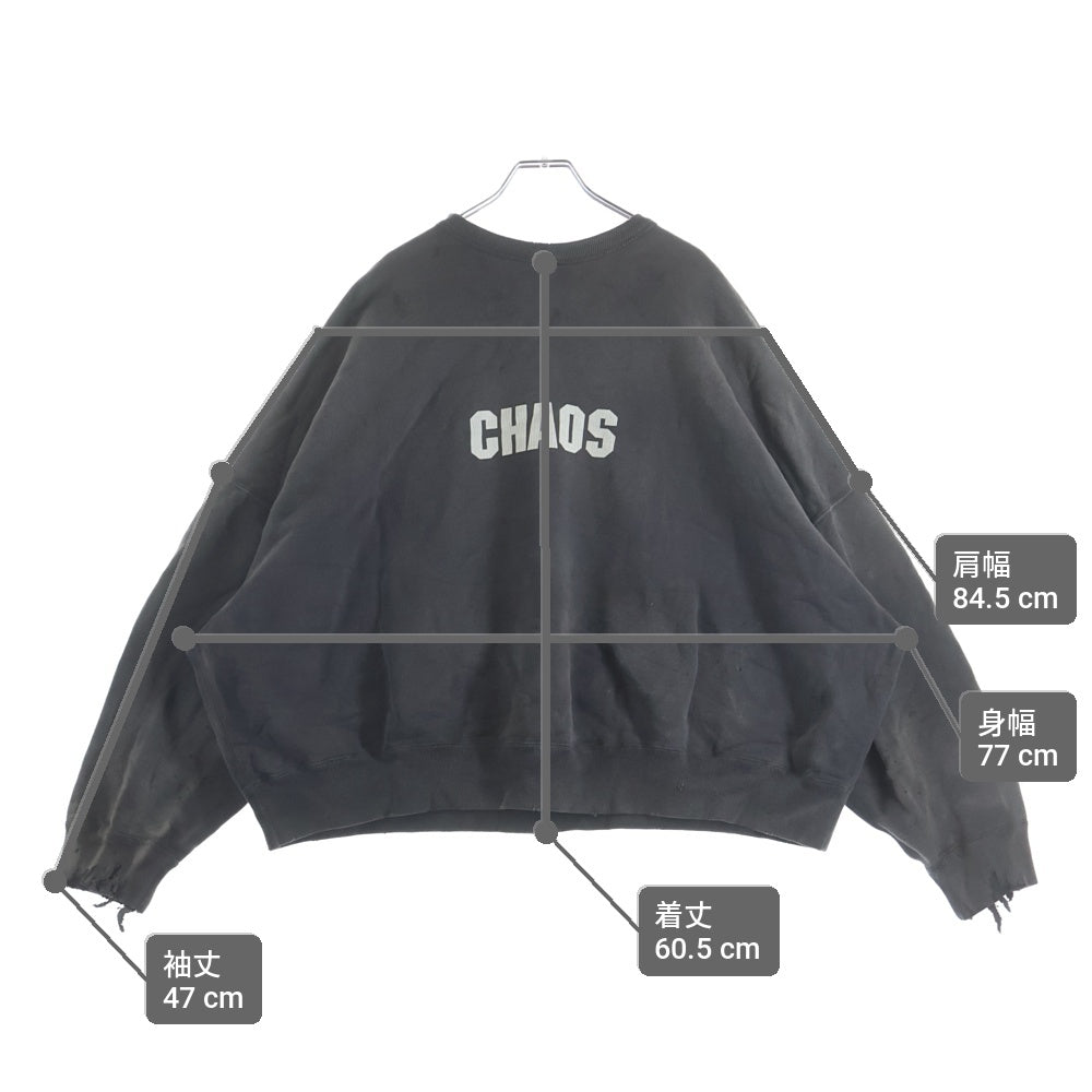 SAINT MICHAEL(セントマイケル) 24AW CREW SWT CHAOS カオス 両面プリント ダメージ加工 クルーネック スウェット トレーナー ブラック SM-YS1-0000-034