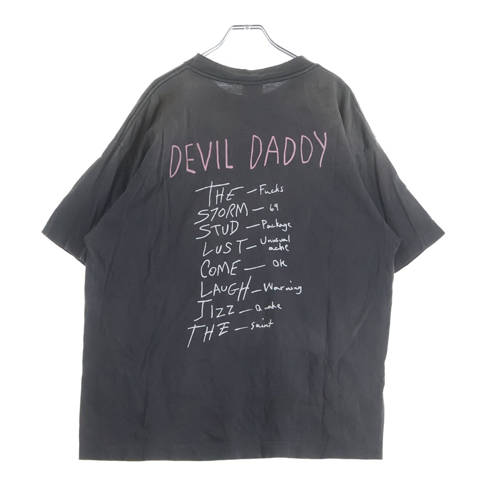 SAINT MICHAEL(セントマイケル) 25SS DEVIL DADDY Tee デビルダディ ヴィンテージ加工 プリント半袖Tシャツ カットソー ブラック SM-HR8-0000-002