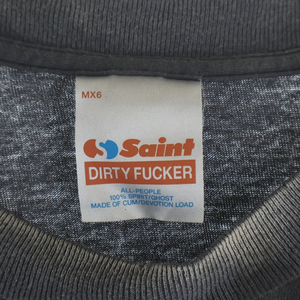 SAINT MICHAEL(セントマイケル) 25SS DEVIL DADDY Tee デビルダディ ヴィンテージ加工 プリント半袖Tシャツ カットソー ブラック SM-HR8-0000-002
