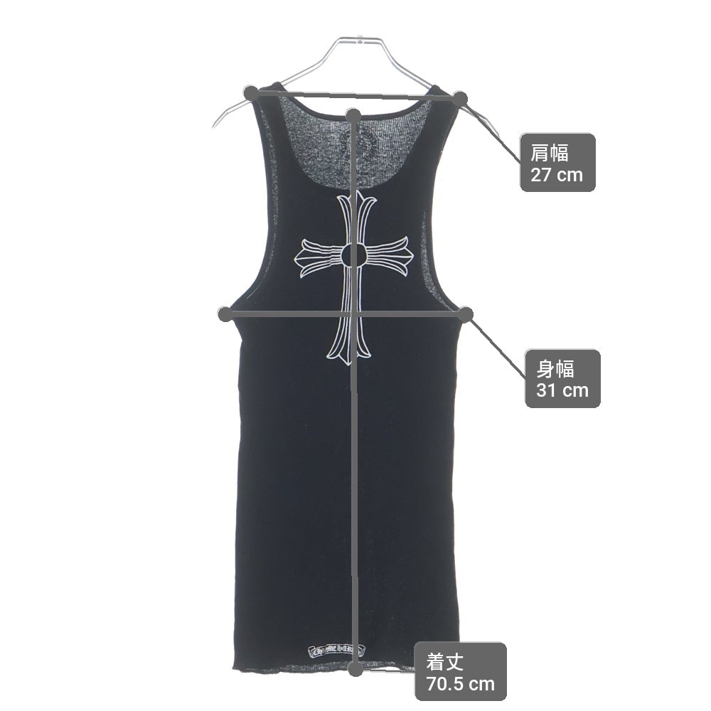 CHROME HEARTS(クロムハーツ) T BAR CRS TANK TOP ロゴ クロス プリント リブ タンクトップ ノースリーブ ブラック