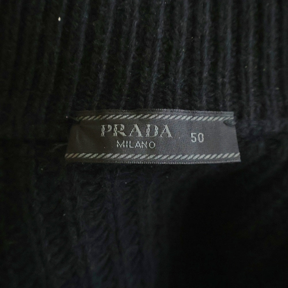 PRADA(プラダ) 24AW Re-Nylon トライアングルロゴ ショルダー切り替え カシミア混 ウールニットセーター ブラック UMR592 S000 145N