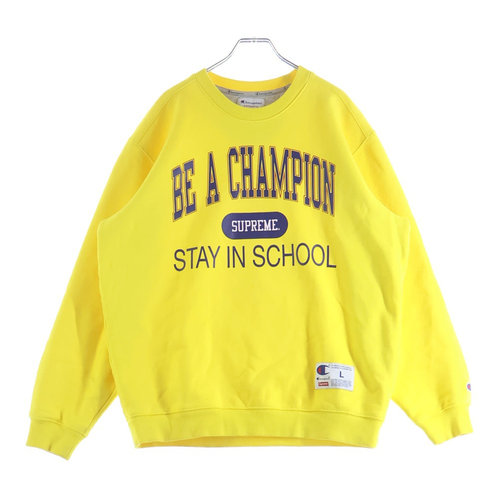 SUPREME(シュプリーム) 18SS ×Stay In School Crewneck チャンピオン ステイインスクールクルーネック フロントプリント スウェット トレーナー イエロー