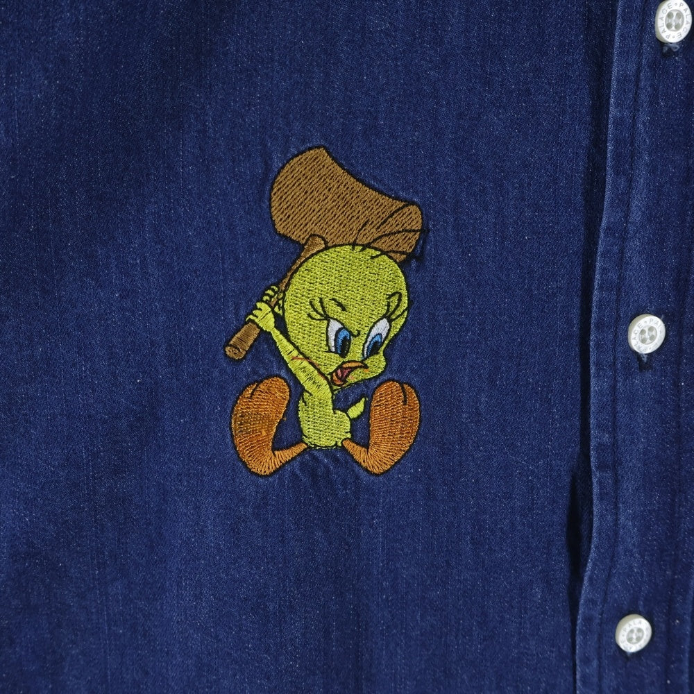 Palace Skateboards(パレススケートボーズ) 20AW ×Looney Tunes Tweety-p Shirt ルーニー・テューンズ 両面刺繍 デニムシャツ 長袖シャツ インディゴ
