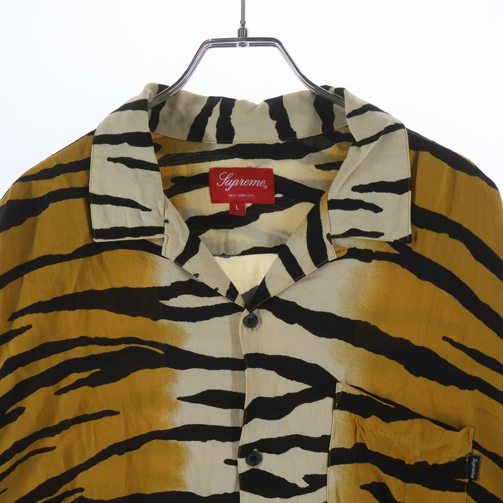 SUPREME(シュプリーム) 18SS Tiger Stripe Rayon Shirt タイガーストライプ 総柄 レーヨン 半袖シャツ ブラウン