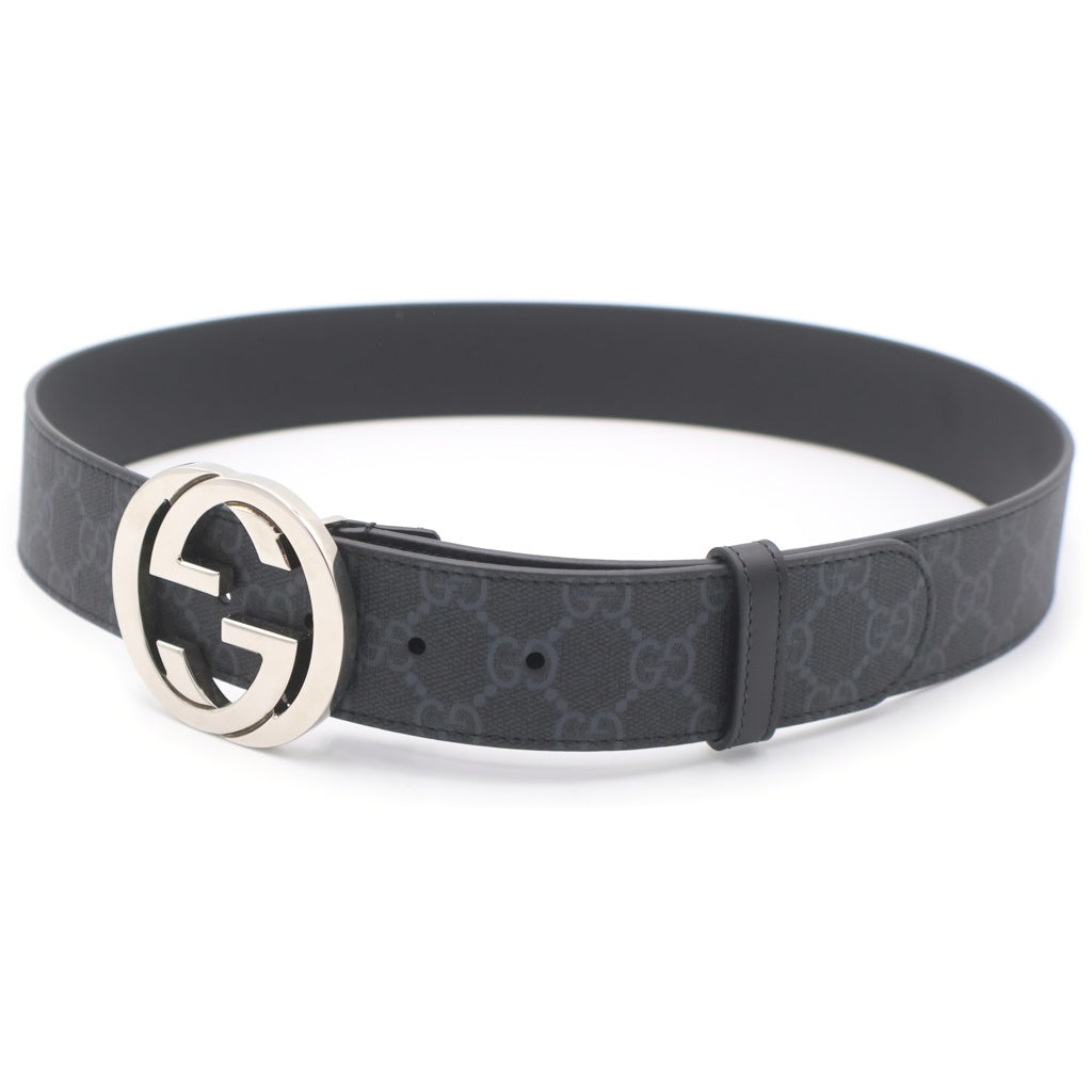 GUCCI(グッチ) GGスプリーム インターロッキングG バックル レザーベルト ブラック 411924・KGDHX
