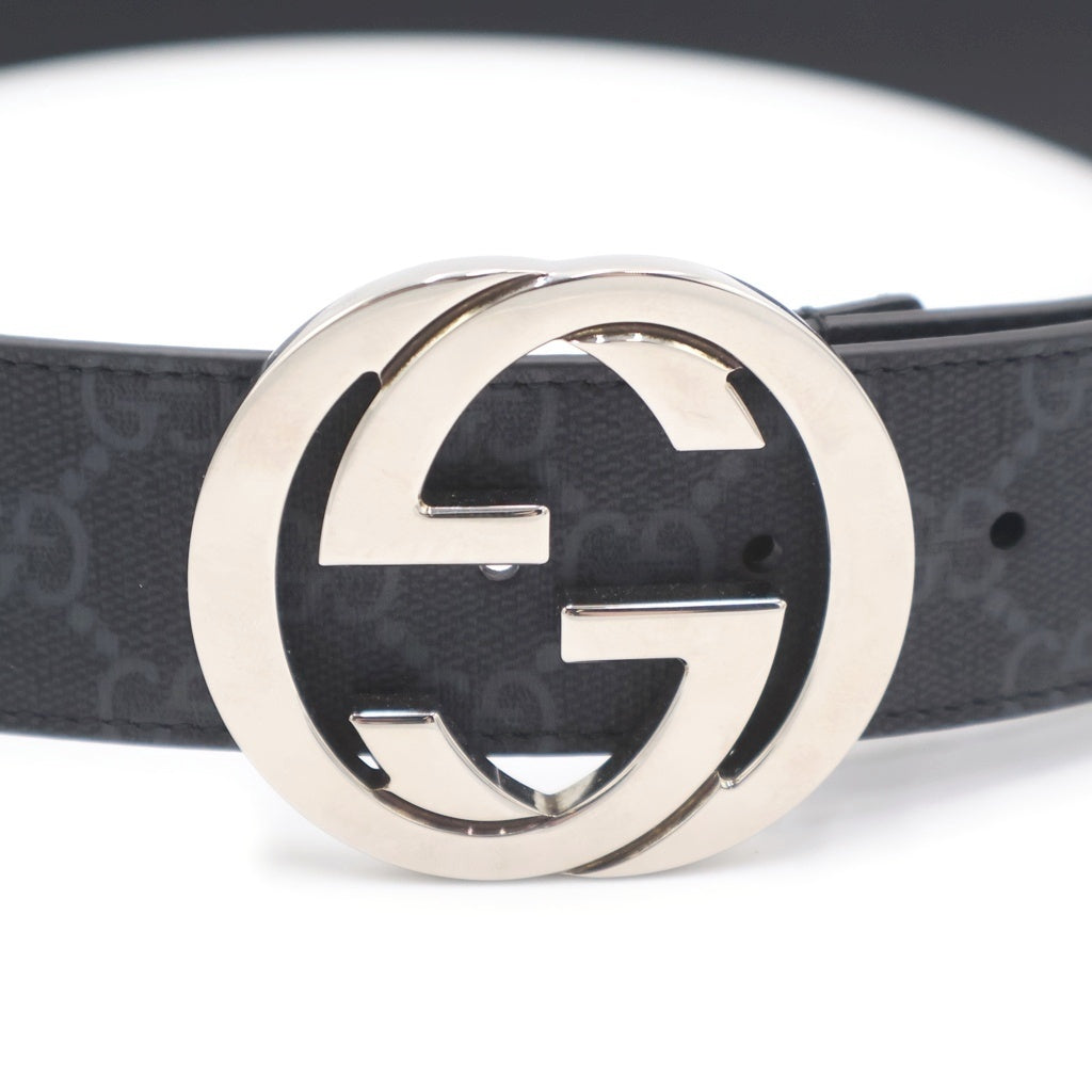 GUCCI(グッチ) GGスプリーム インターロッキングG バックル レザーベルト ブラック 411924・KGDHX
