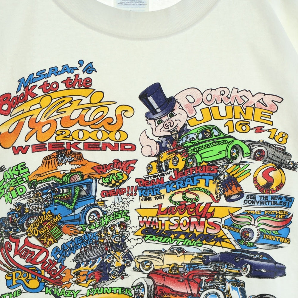 VINTAGE(ヴィンテージ) 00s 2000 MSRA Back To The 50s Custom Tee ホット・ロッド ラットフィンク カスタムカープリント クルーネック 半袖Tシャツ カットソー ホワイト