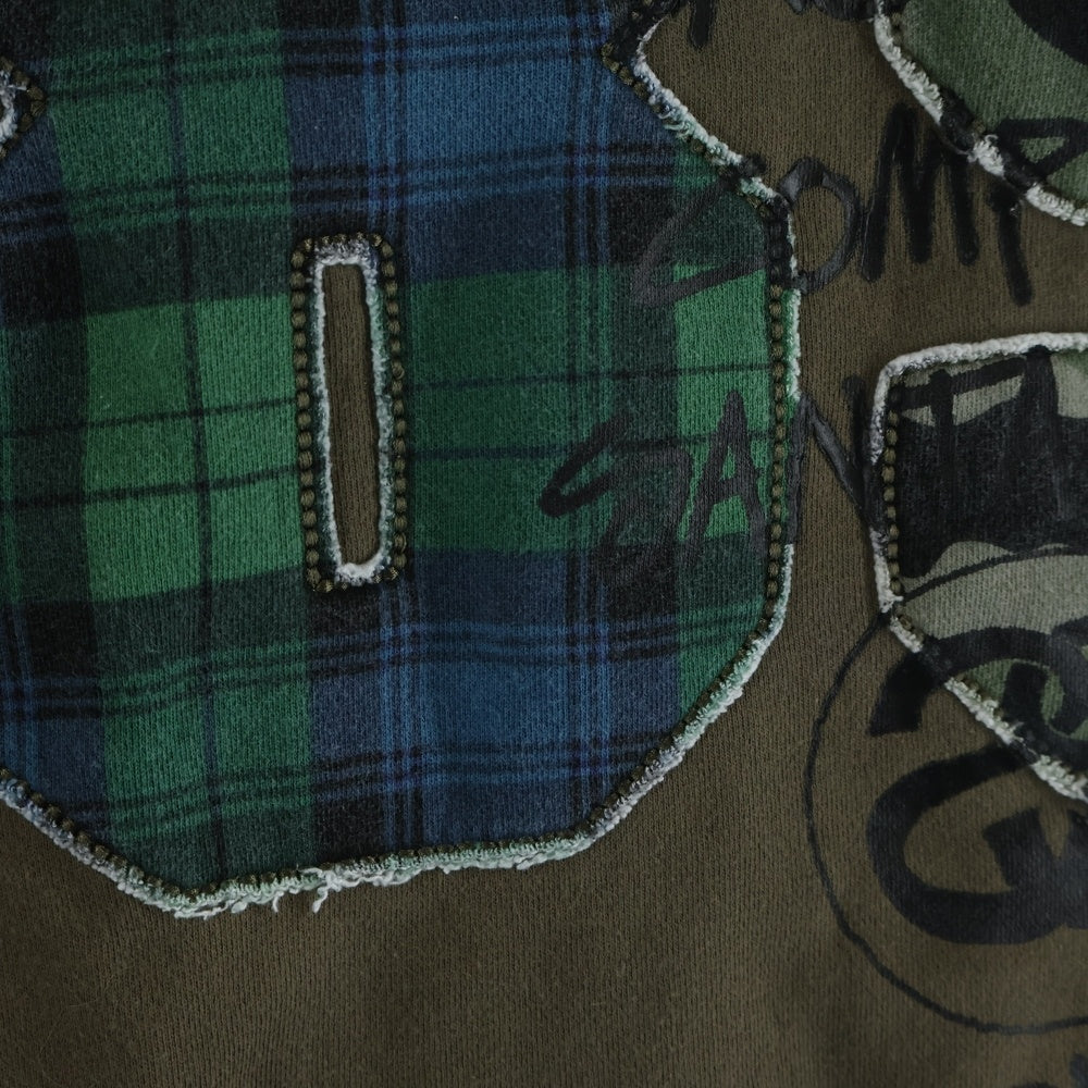 STUSSY(ステューシー) World Tour ストックロゴ 両面プリント 切替 ジップアップパーカー フーディー カーキ