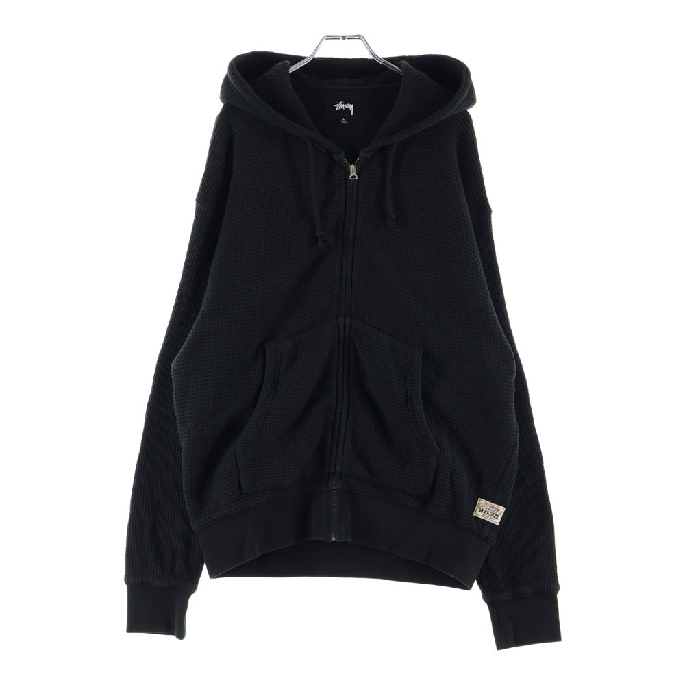 STUSSY(ステューシー) Double Layer Waffle Zip Hoodie ダブルレイヤー ワッフル ジップアップパーカー フーディー ブラック