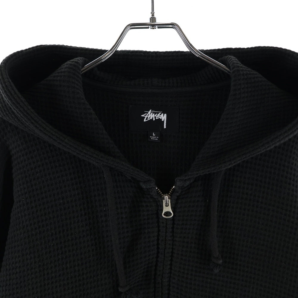 STUSSY(ステューシー) Double Layer Waffle Zip Hoodie ダブルレイヤー ワッフル ジップアップパーカー フーディー ブラック