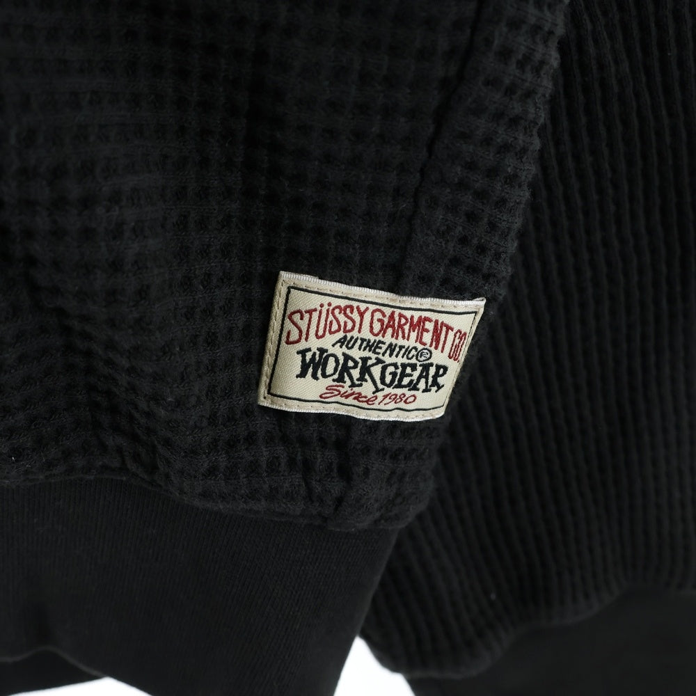 STUSSY(ステューシー) Double Layer Waffle Zip Hoodie ダブルレイヤー ワッフル ジップアップパーカー フーディー ブラック