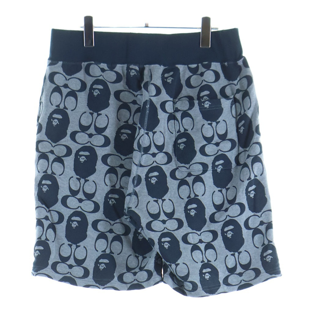 A BATHING APE(アベイシングエイプ) 21SS × COACH Signature Monkey Pants コーチ シグネチャー エイプヘッド 総柄 スウェットハーフパンツ ショーツ グレー/ネイビー 001SPH731902C