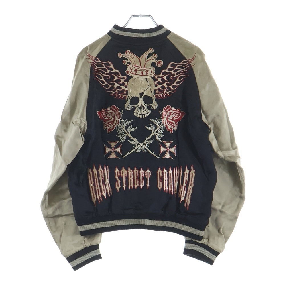 NO BRAND(ノーブランド) BACK STREET CRAWLR Reversible Sukajan バックストリート クローラー スカル刺繍 リバーシブル スカジャン ブラック
