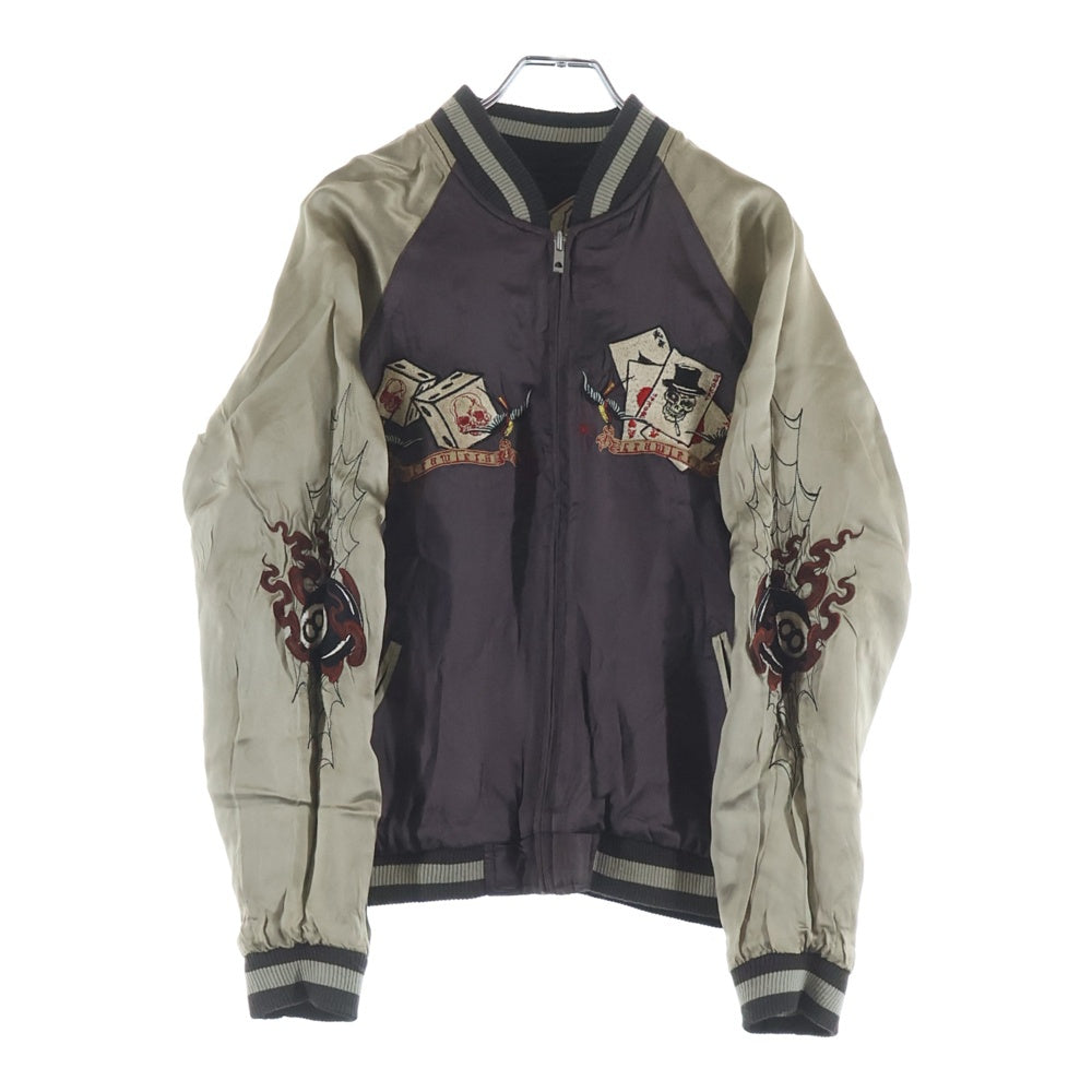 NO BRAND(ノーブランド) BACK STREET CRAWLR Reversible Sukajan バックストリート クローラー スカル刺繍 リバーシブル スカジャン ブラック