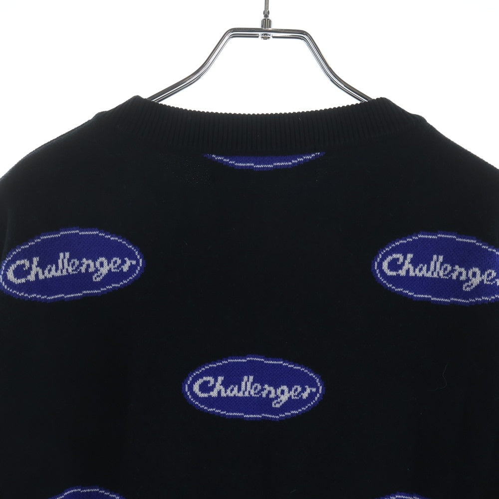CHALLENGER(チャレンジャー) ロゴ総柄 クルーネックニットトレーナー セーター ブラック
