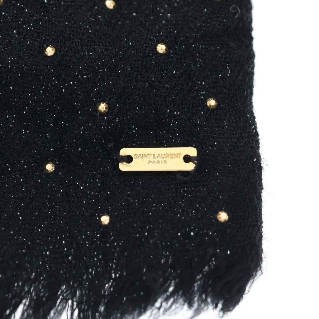 SAINT LAURENT PARIS(サンローランパリ) Petite Cravate Plume Scarf プティー スタッズ クラヴァット ウールスカーフ ボウタイ ブラック レディース