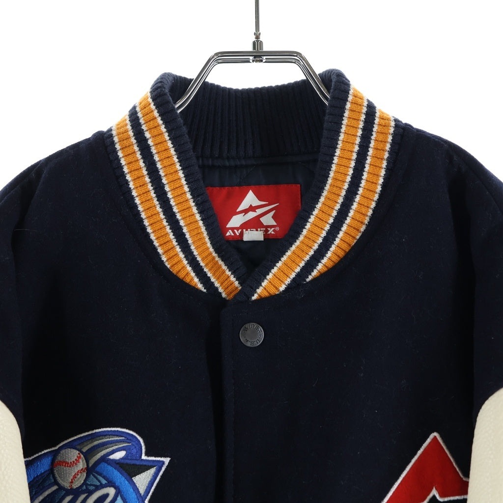 AVIREX(アヴィレックス) ×MLB SUBWAY SERIES STADIUM JACKET サブウェイ シリーズ ロゴ刺繍 ジップアップ スタジアムジャケット スタジャン ネイビー 783-3252050